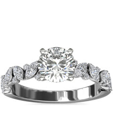 Anillo de compromiso de diamantes de tallas redonda y marquesa con diseño floral en oro blanco de 14 k (1/2 qt. total)